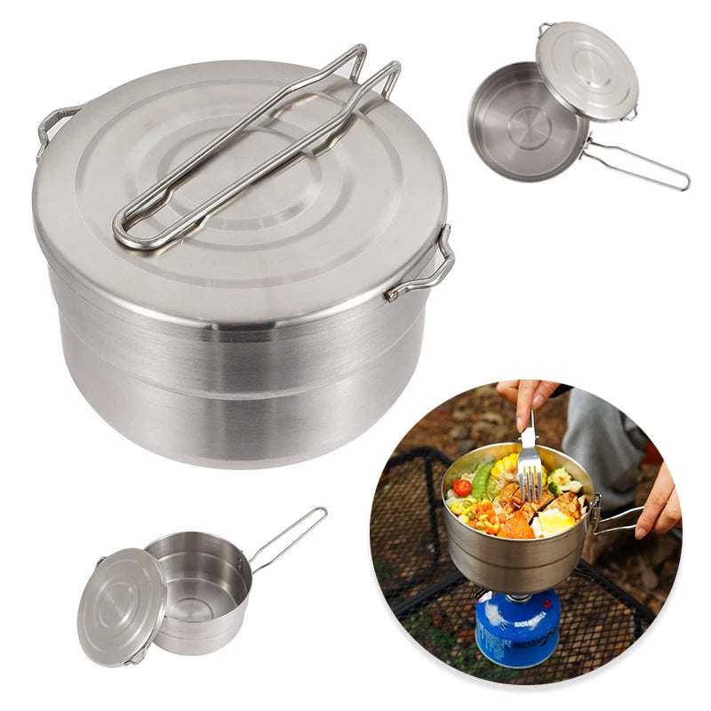 Portable Stainless Steel Camping Pot for Outdoor Cooking