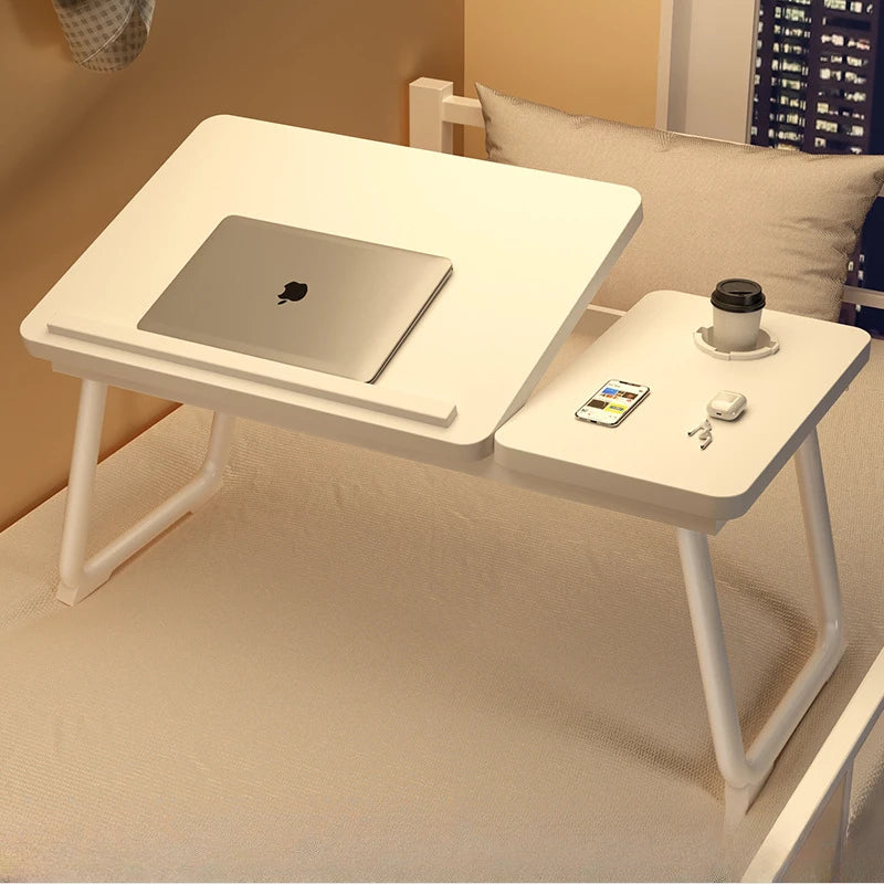 Work/Study in Bed Comfortably  Adjustable & Foldable Lap Desk with Cup Holder, Ventilated Design Prevents Overheating.