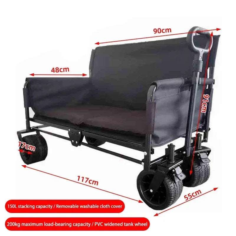 Foldable Camping Handcart with Sofa Seat Outdoor Storage