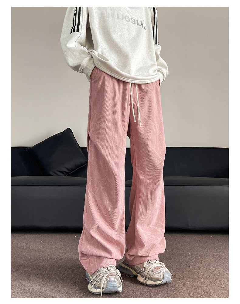 Men’s Corduroy Tie-Dye Cargo Pants Loose Autumn Trousers