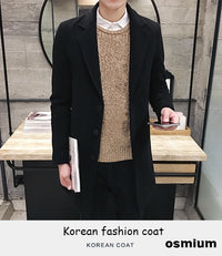 Men’s Woolen Long Coat – Slim Fit Korean Vintage Overcoat