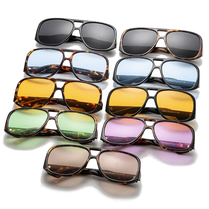 SO&EI Retro Double Bridges Pilot Women Sunglasses Fashion Candy Color Shades UV400 Trending Men Leopard Sun Glasses