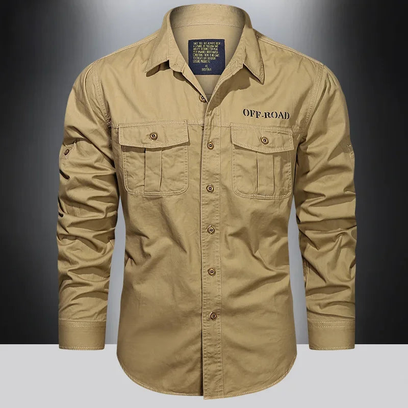 Men’s Outdoor Cotton Work Shirt – Multi-Pocket Safari Style