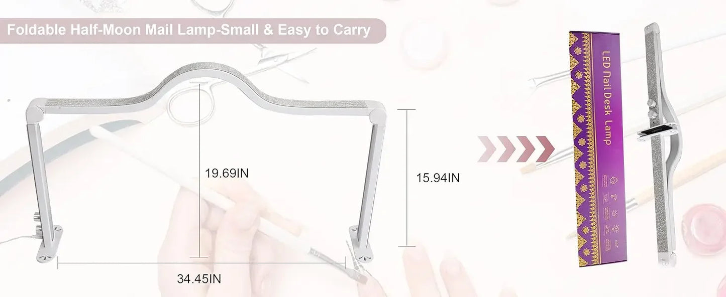 48W Half Moon LED Nail Lamp – Foldable Beauty Desk Light