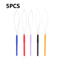 5 PCS Hair Extension Loop Needle Threader Pulling Hook Tool and Bead Device Tool Loop Threader for Hair or Feather Extensions