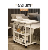 Simple Double-Layer Small Office Desk Floor Standing Simplicity Bedside Desk Adjustable Height Side Mobile Laptop Computer Table