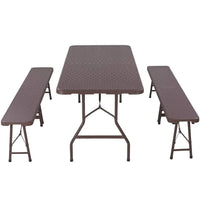 Camping Table Foldable 1 and 2 Benches, HDPE Plastic Panel, Waterproof, with Steel Frame, Patio Outdoor Furniture Set