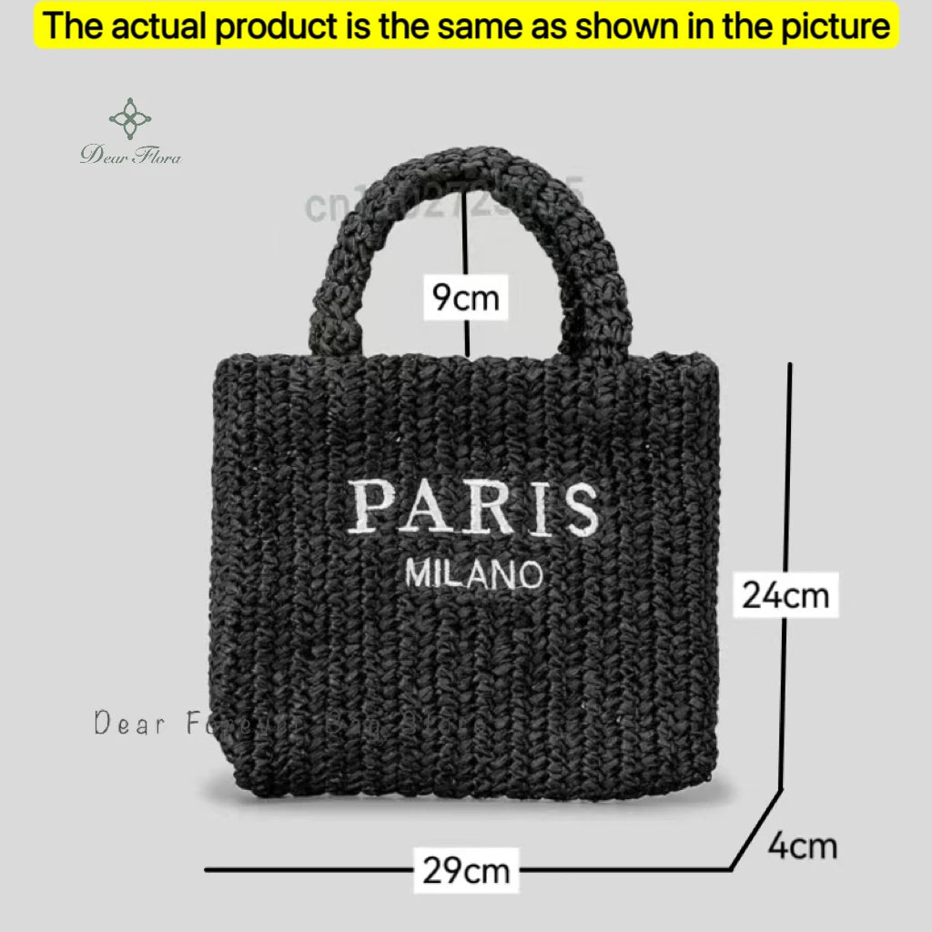 Women's Summer Beach Straw Style Tote Bag Handwoven Large Capacity Luxury Designer Travel Handbags Casual Portable Shoulder Bags