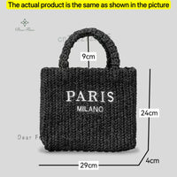 Women's Summer Beach Straw Style Tote Bag Handwoven Large Capacity Luxury Designer Travel Handbags Casual Portable Shoulder Bags