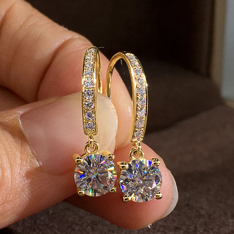 Huitan Rose Gold CZ Dangle Earrings for Women