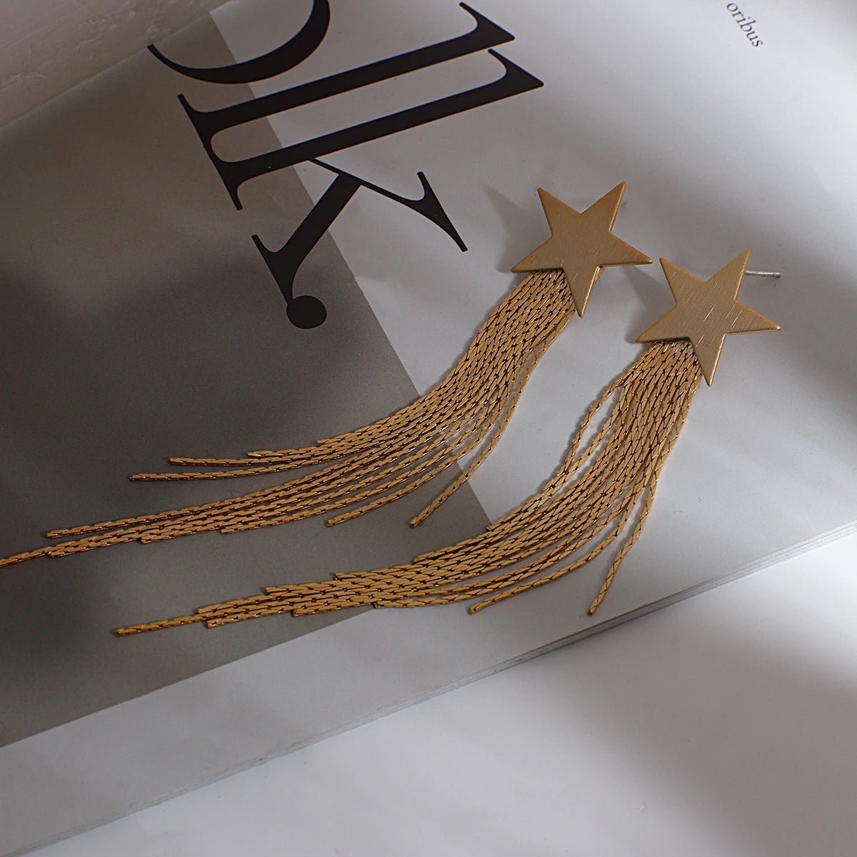 AENSOA Gold Star Tassel Drop Earrings for Women