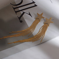 AENSOA Gold Star Tassel Drop Earrings for Women