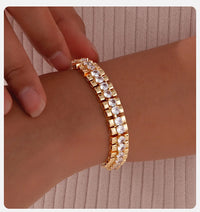 Vnox  Block Chain Bracelets For Women Cubic Zirconia Inlay, Gold Plated Fashion Charm Jewelry Gifts To Girlfriend