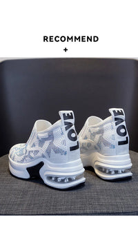 2023Women's Shoes  Autumn New Casual Small White Shoes Rhinestone Platform Sports Air Cushion Shoes Plus Size Zapatos De Mujer