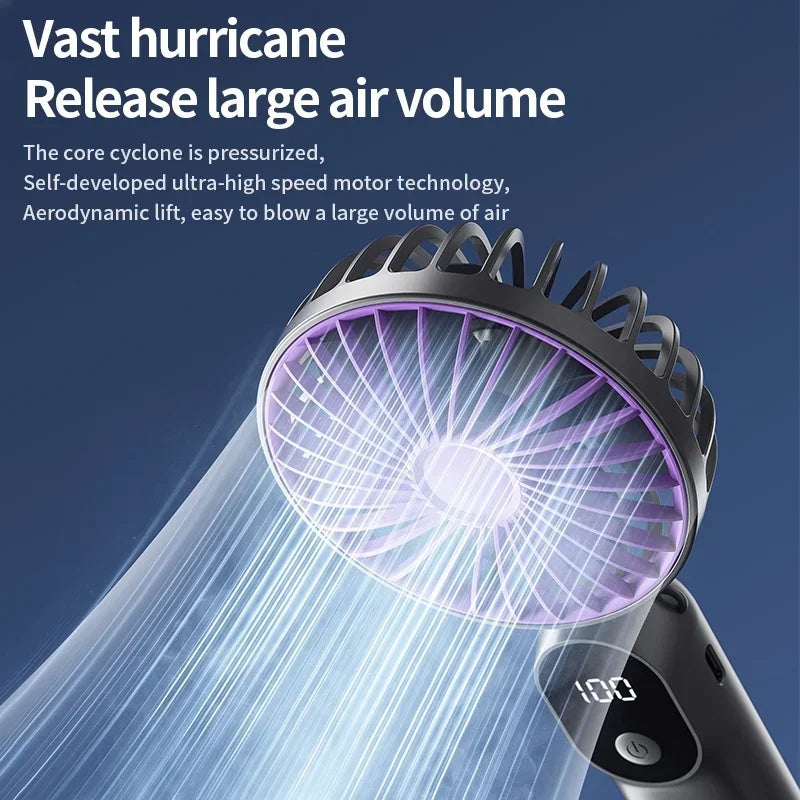 Handheld Mini Fan – Foldable 6-Speed USB Rechargeable Fan with Phone Stand & Display