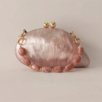 Marble Acrylic Evening Clutch Bag with Diamond Chain