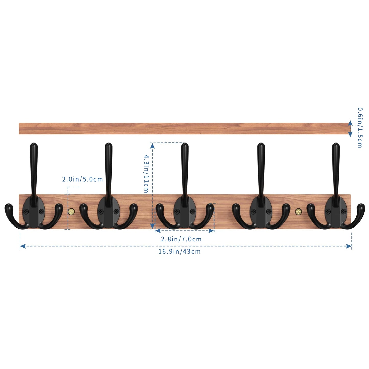 Wooden Coat Rack Wall Mount with 5 Hooks Home Decor Entryway Wall Hooks Coat Hanger for Hanging Towel Clothes Hat Key Holder