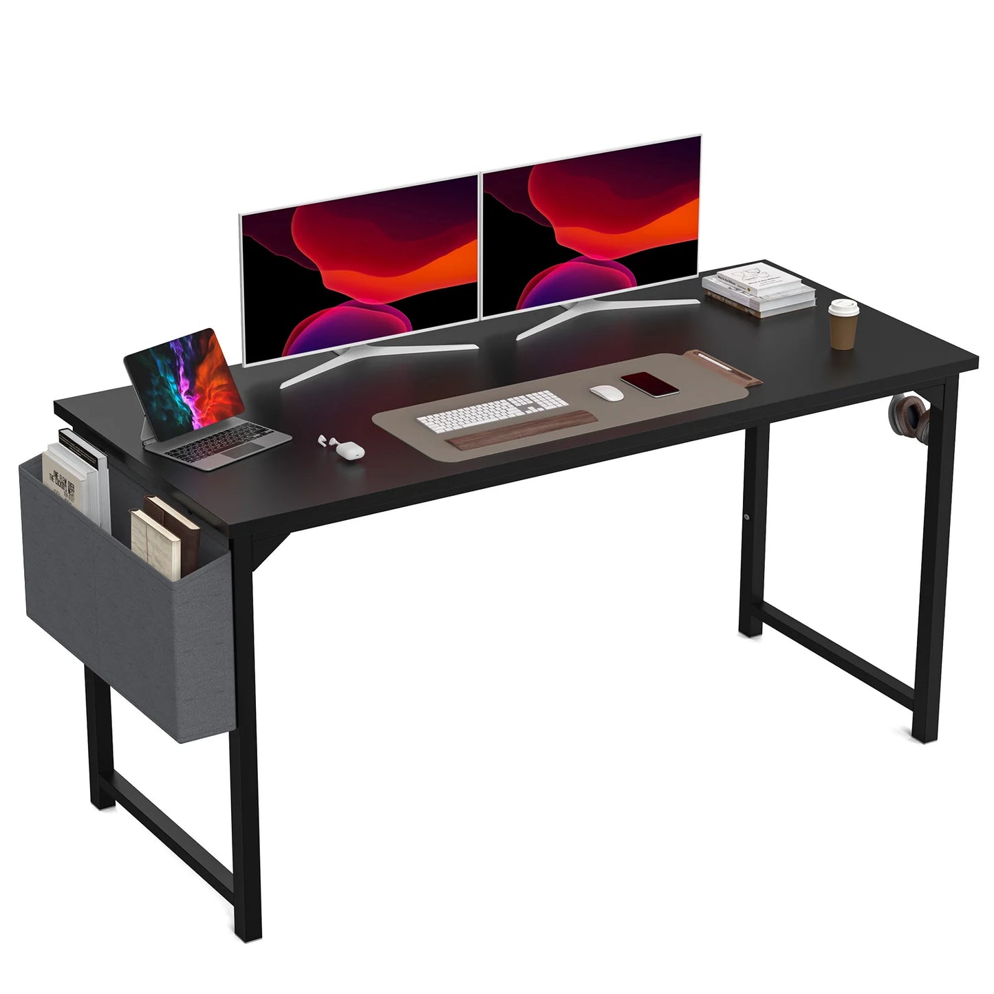 Modern Computer Desk with Side Bag & Headphone Hook