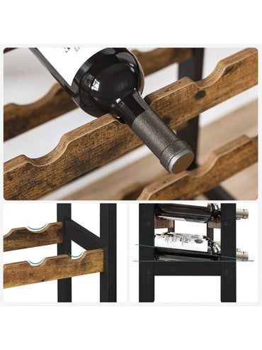 SONGMICS 24-Bottle Free Standing Wine Rack with Glass Holder, Wobble-Free, Kitchen Bar Dining Room,Display Storage Shelf