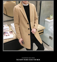 Men’s Woolen Long Coat – Slim Fit Korean Vintage Overcoat