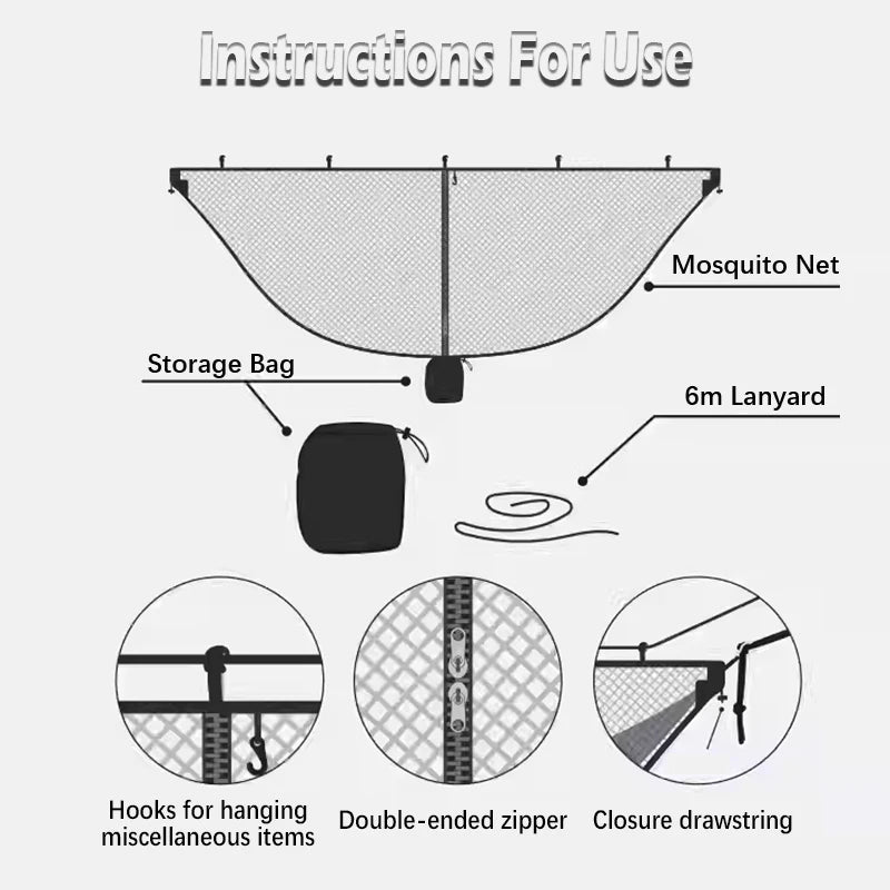 Outdoor Hammock Mosquito Net Silky Tent for 2-Person Bed