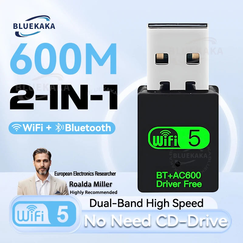 600Mbps USB WiFi Bluetooth Adapter – Dual Band 2-in-1