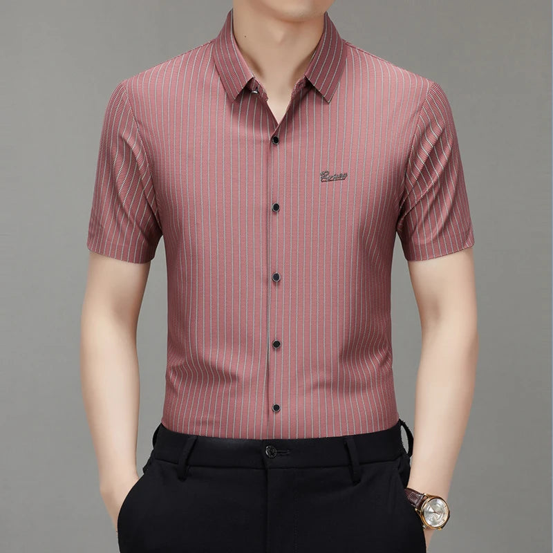 Men’s Striped Short Sleeve Shirt – Business Casual Summer
