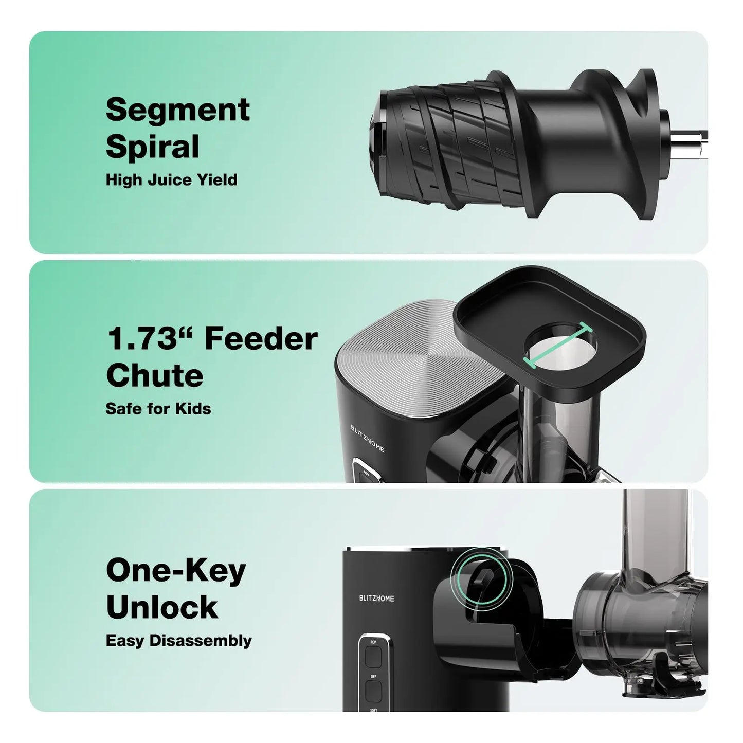 Blitzhome BH-JC01 Cold Press Juicer Slow Masticating