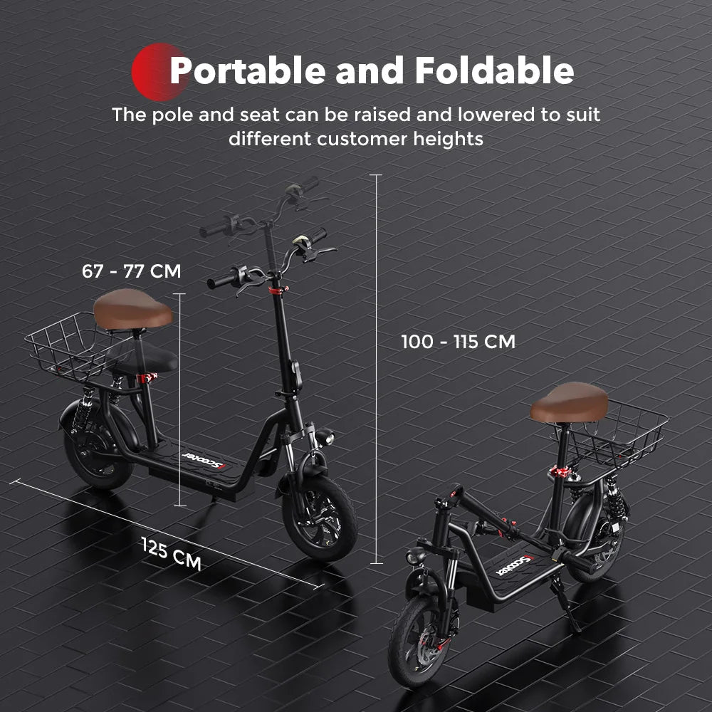 i12 Electric Scooter Foldable with Seat & Basket