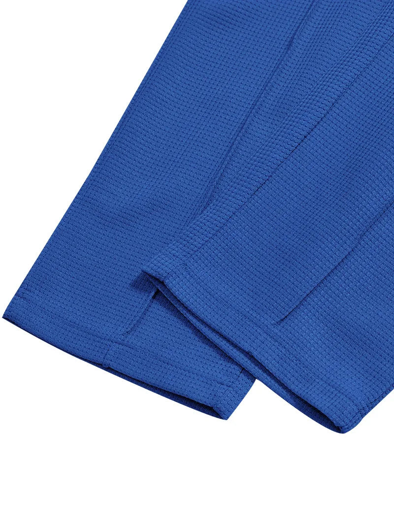 Spring and Autumn Men's Clothing  Waffle Fabric Men's Suit Fashion Casual Zipper and Lapel Long Sleeve POLO Shirt Trousers Suit