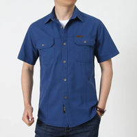 Men Cargo Shirt Short Sleeve Casual Cotton Work Shirt