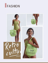 Women's Summer Beach Straw Style Tote Bag Handwoven Large Capacity Luxury Designer Travel Handbags Casual Portable Shoulder Bags