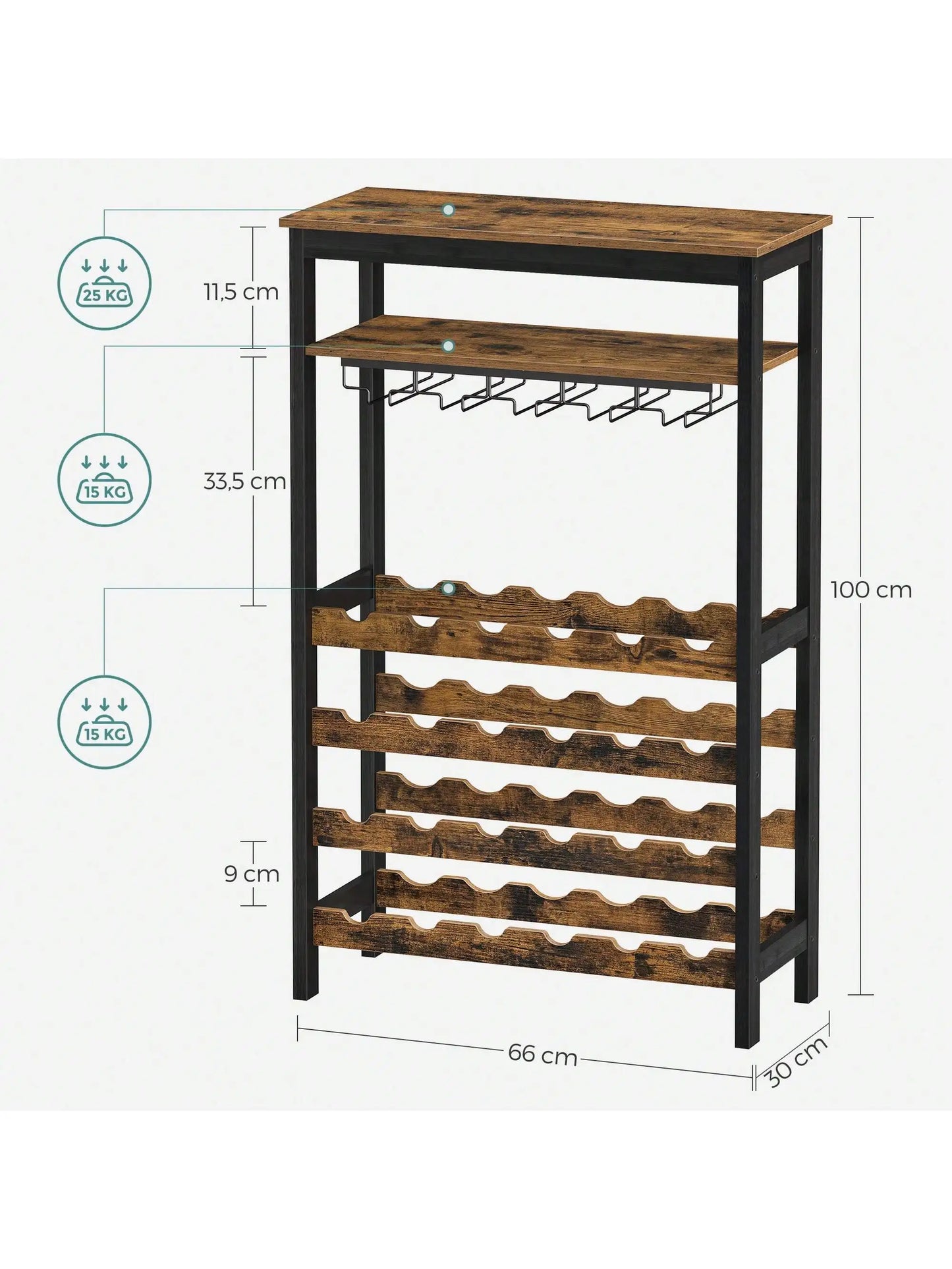 SONGMICS 24-Bottle Free Standing Wine Rack with Glass Holder, Wobble-Free, Kitchen Bar Dining Room,Display Storage Shelf