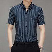 Men’s Striped Short Sleeve Shirt – Business Casual Summer