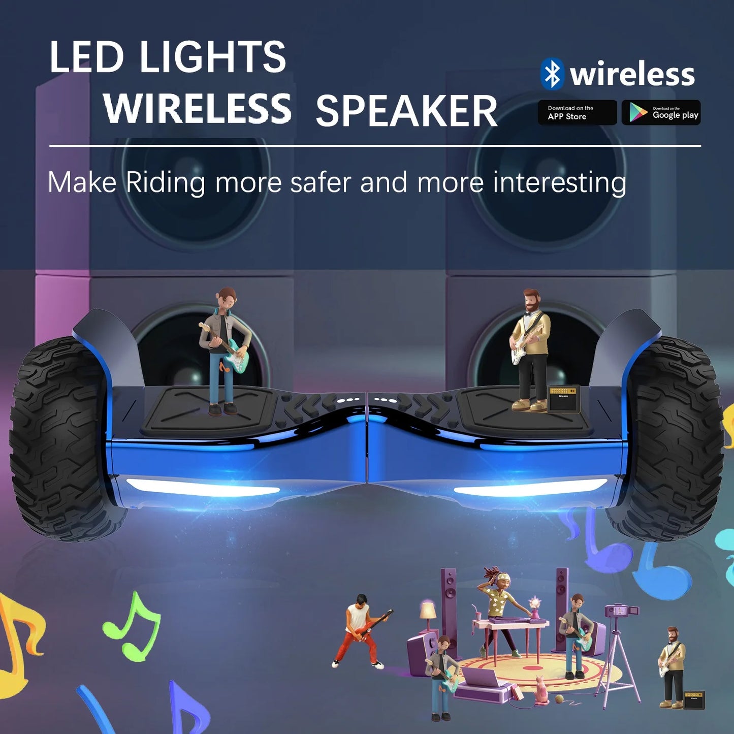 RCB Hoverboard 8.5" all terrain hoverboards, APP control, integrated LED Bluetooth with powerful motor, electric skateboard