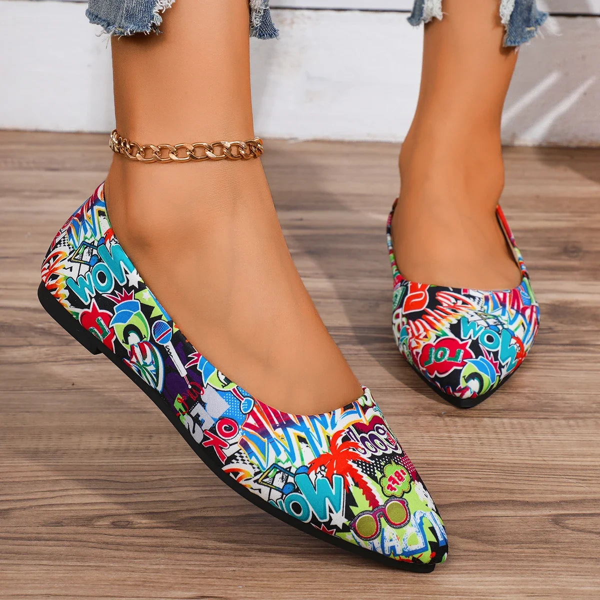 Women's Shoes Loafers Ballet Flats Pointed Toe Barefoot Slip-on Casual Flat Heel Comfortable Random Pattern Woman Shoe Size 43