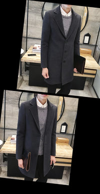 Men’s Woolen Long Coat – Slim Fit Korean Vintage Overcoat
