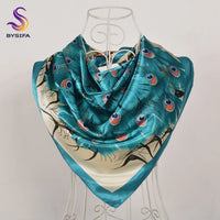 BYSIFA Beige Coffee Peony Silk Scarf Women 90x90cm