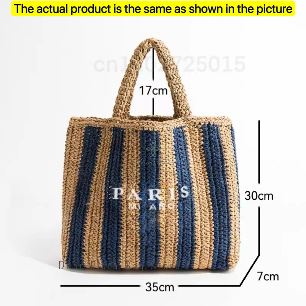 Women's Summer Beach Straw Style Tote Bag Handwoven Large Capacity Luxury Designer Travel Handbags Casual Portable Shoulder Bags