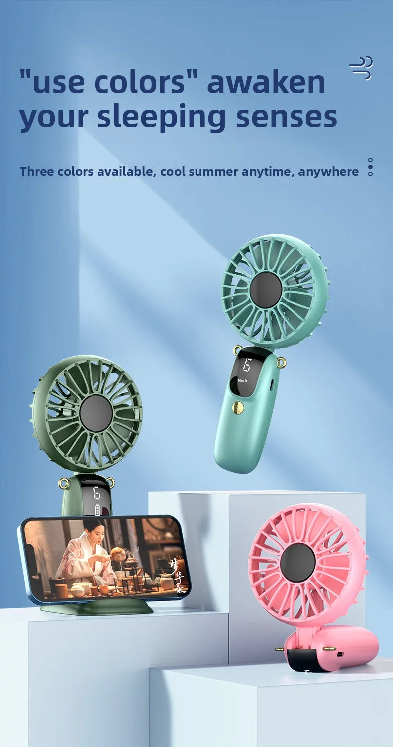 Portable Mini Handheld Neck Hanging Fan USB Rechargeable Battery Foldable Phone Holder with Aromatherapy  for Car  Home  Office