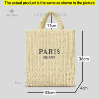 Women's Summer Beach Straw Style Tote Bag Handwoven Large Capacity Luxury Designer Travel Handbags Casual Portable Shoulder Bags