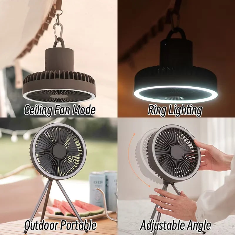 Rechargeable Camping Fan with LED Light – Portable 10000mAh