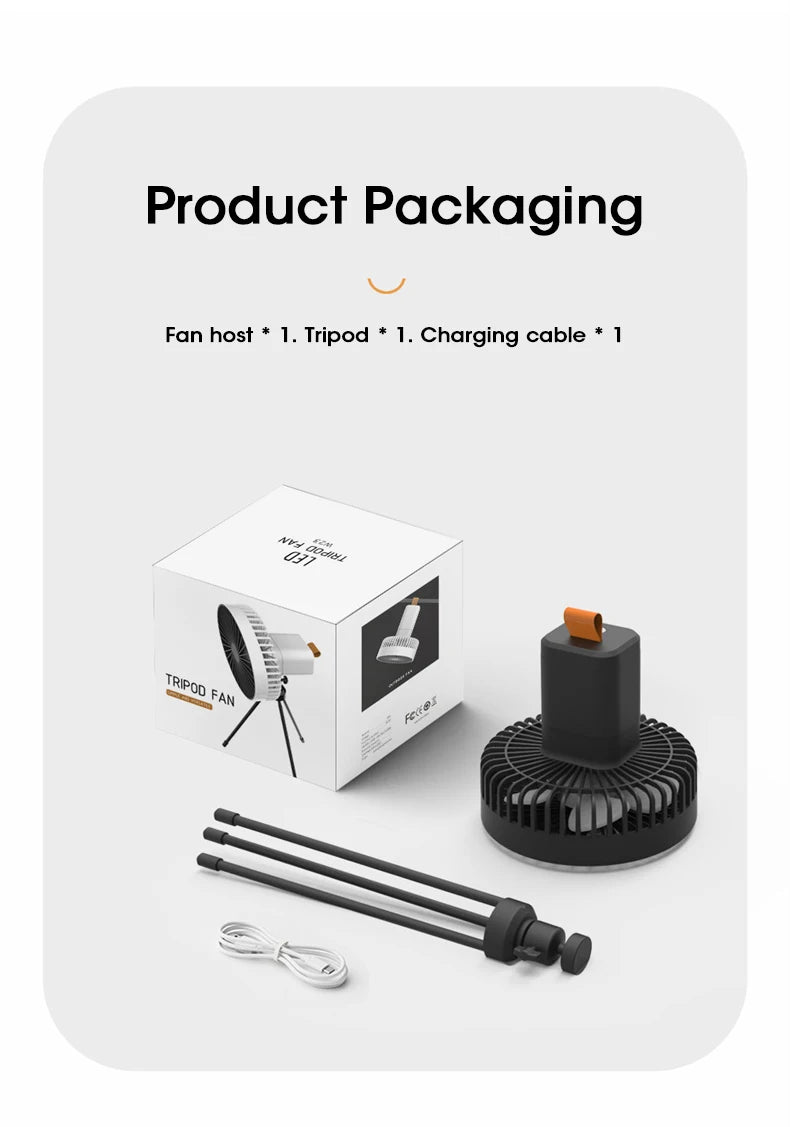 Retractable Camping Fan 10000mAh Rechargeble Portable USB Ceiling Fan Wireless Desk Electric Fans Folding Tripod Home Outdoor