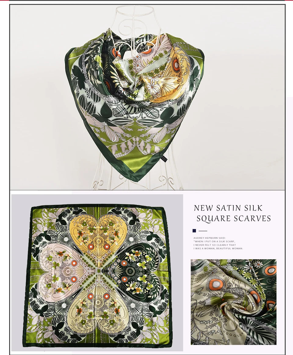 BYSIFA Beige Coffee Peony Silk Scarf Women 90x90cm