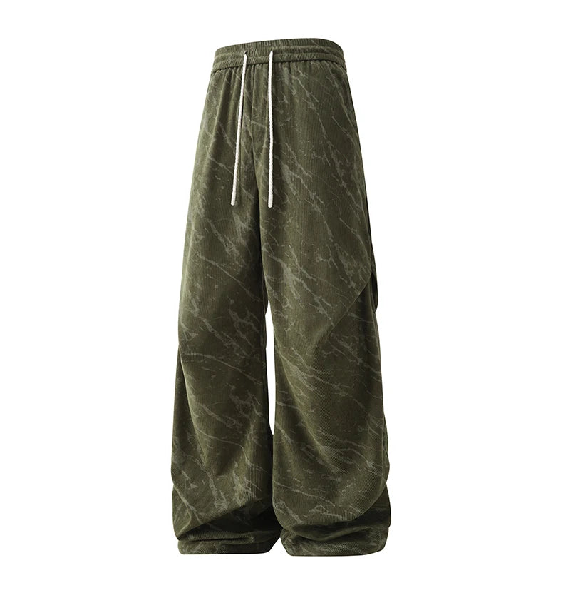 Men’s Corduroy Tie-Dye Cargo Pants Loose Autumn Trousers