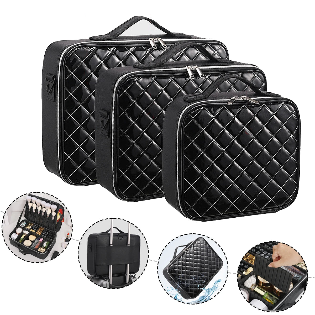 Diamond PU Makeup Case – Large Waterproof Travel Box