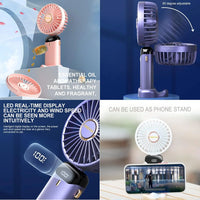 USB Handheld Mini Fan Foldable Portable Neck Hanging Fans 5 Speed USB Rechargeable Fan with Phone Stand and Display Screen