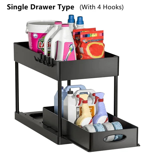 2-Tier Under Sink Organizer Sliding Drawer Rack