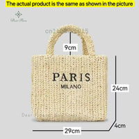 Women's Summer Beach Straw Style Tote Bag Handwoven Large Capacity Luxury Designer Travel Handbags Casual Portable Shoulder Bags