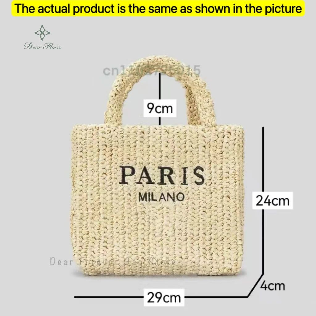 Women's Summer Beach Straw Style Tote Bag Handwoven Large Capacity Luxury Designer Travel Handbags Casual Portable Shoulder Bags
